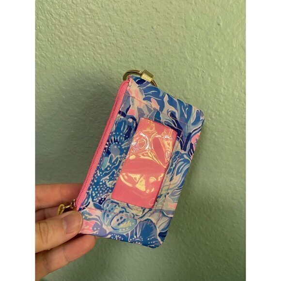 Lilly‎ Pulitzer Blue and Pink Patterned Coin Card Wallet Keychain - Picture 5 of 6